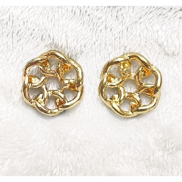 Deep Turquiose & Iridescent Crystal Interlocking Rippled Oval Ring Earrings-NEW - Picture 2 of 3